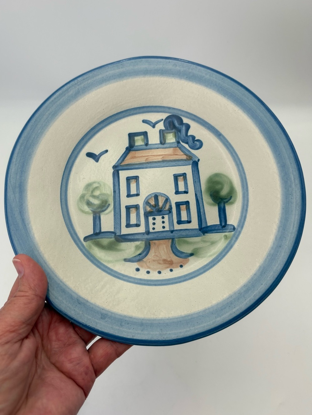 Vintage Hand-Painted Signed MA Hadley Pottery 9” Plate with Cottage Motif